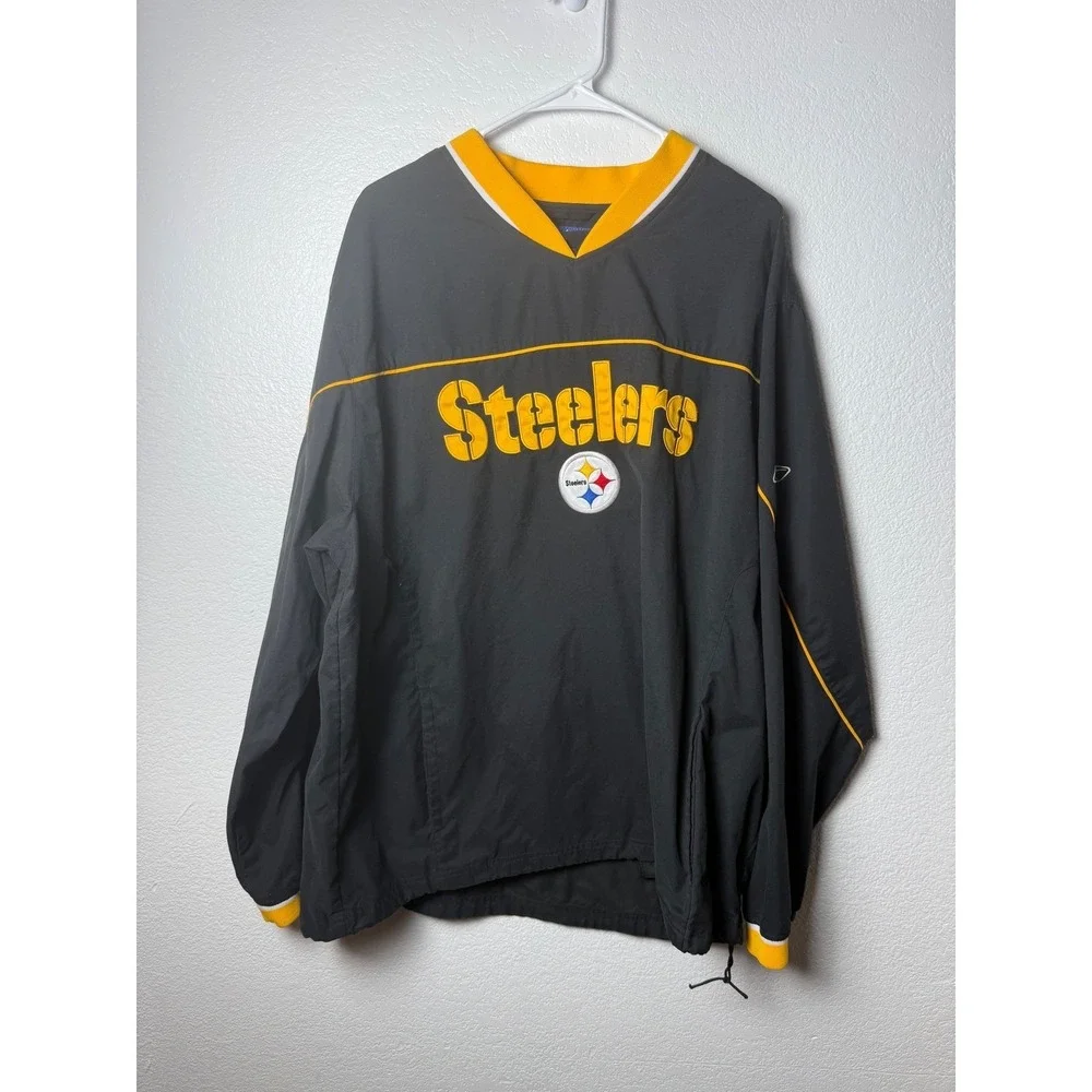 Reebok NFL Pittsburgh Steelers Windbreaker Pullover Jacket Black Gold Mens XL